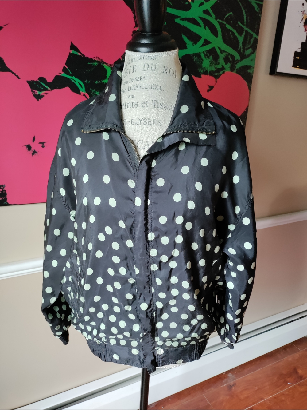 Women's Vintage Shanghai Silk Polka Dot Bomber Jacket Size PS